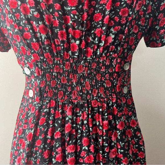 MSK vintage floral Polk dot rose button down midi dress size 6P cottagecore - Picture 4 of 10